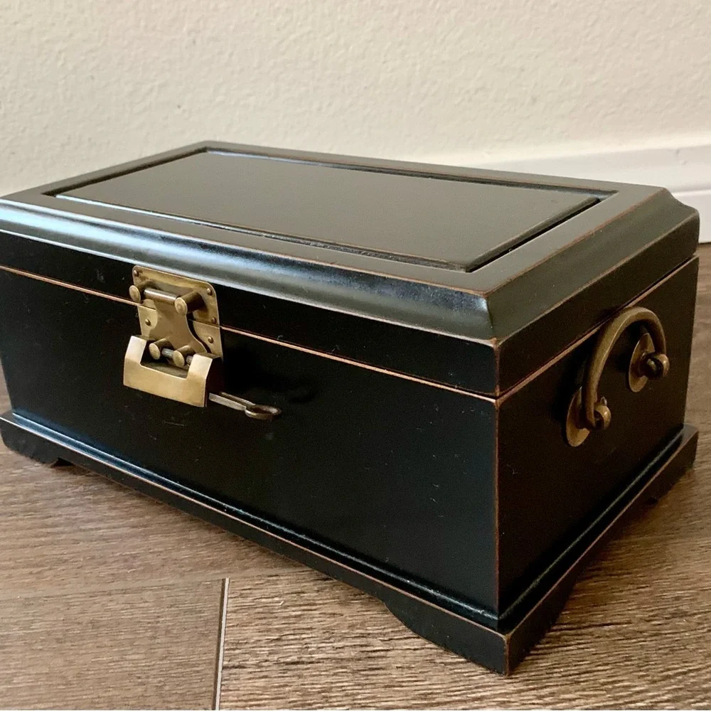 Vintage Wooden Asian Jewelry Box With A Key